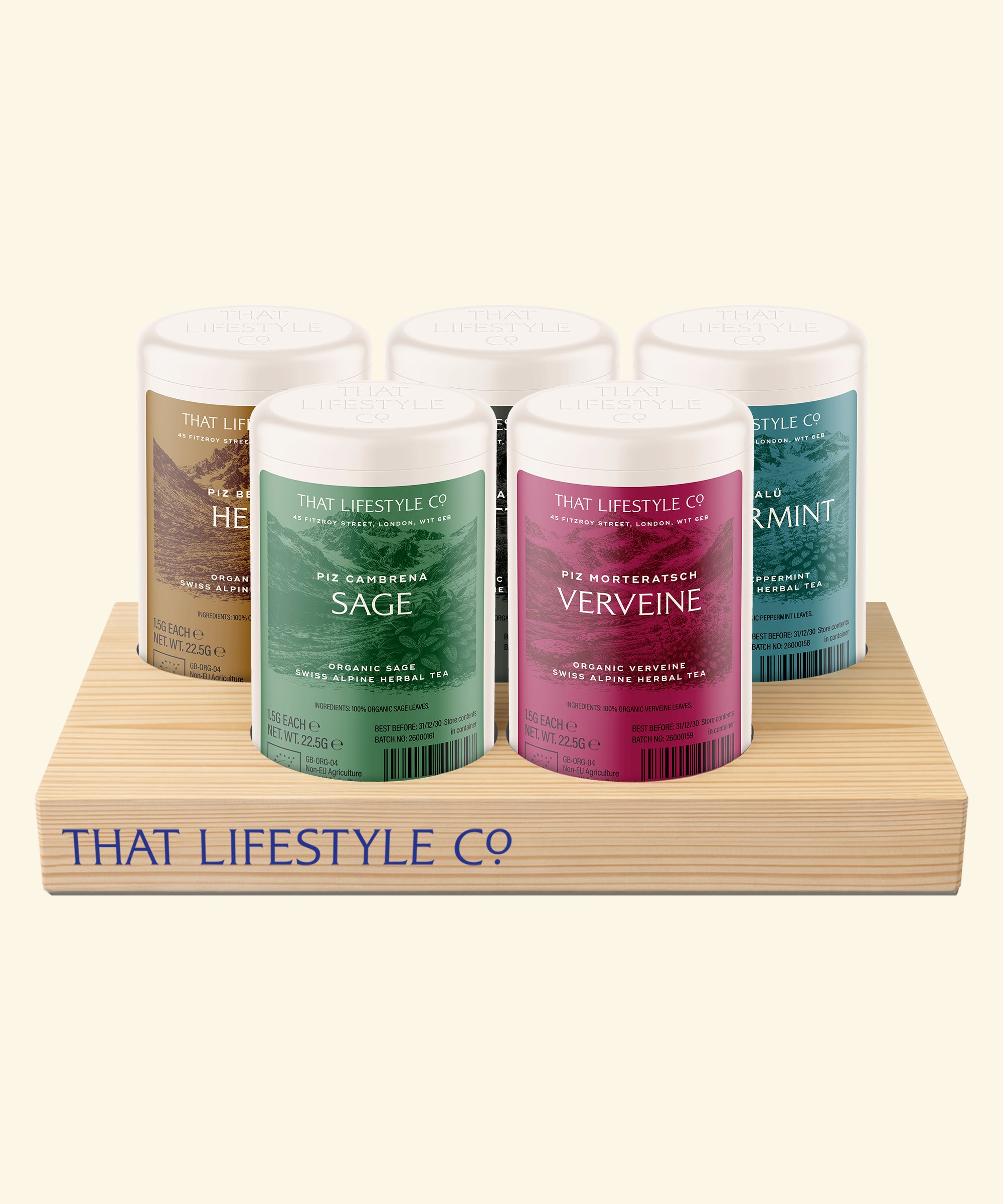 Create your own tea selection - Organic Swiss Herbal Collection including wooden display tray