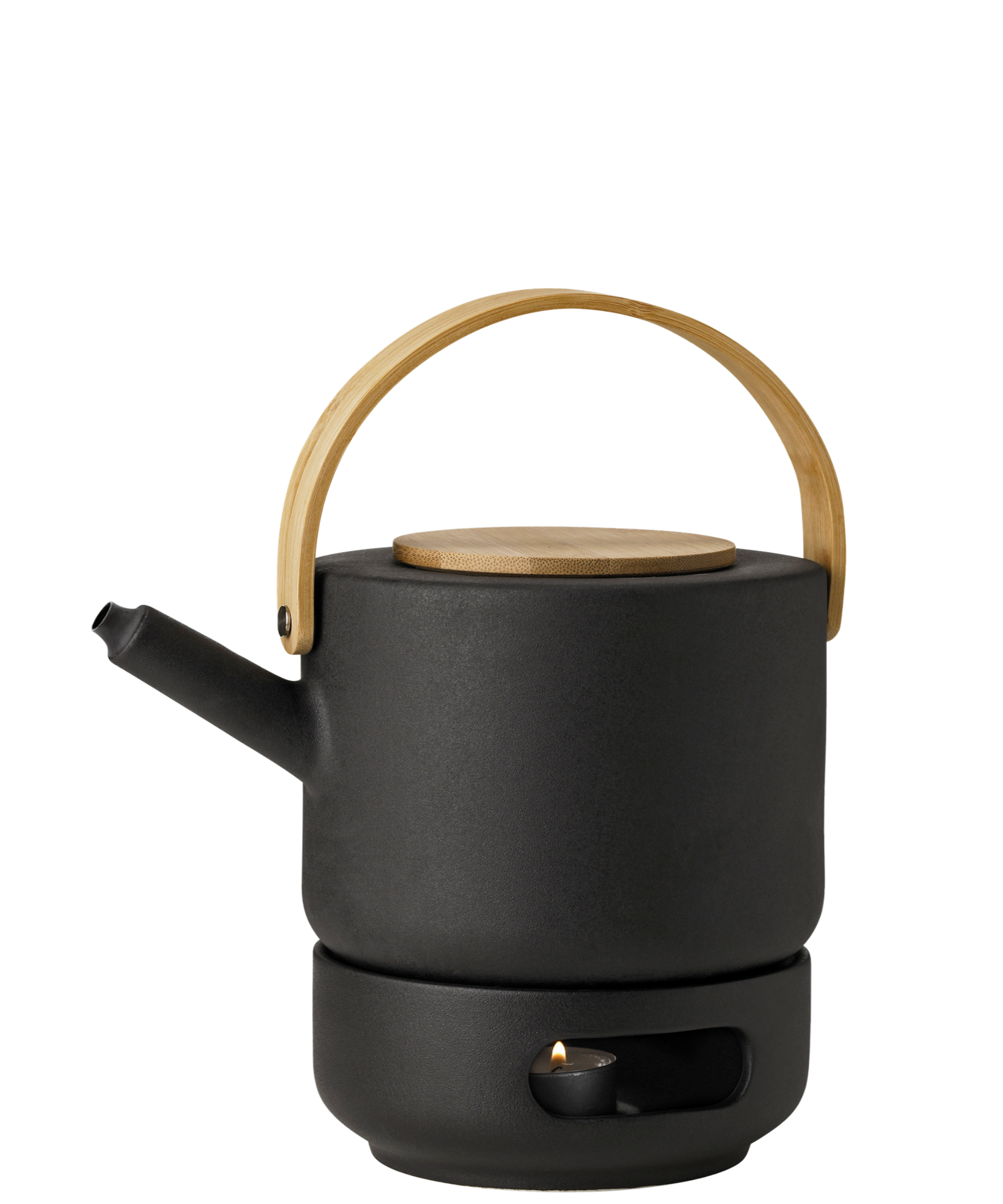 Stelton Theo teapot and tea-light warmer in black