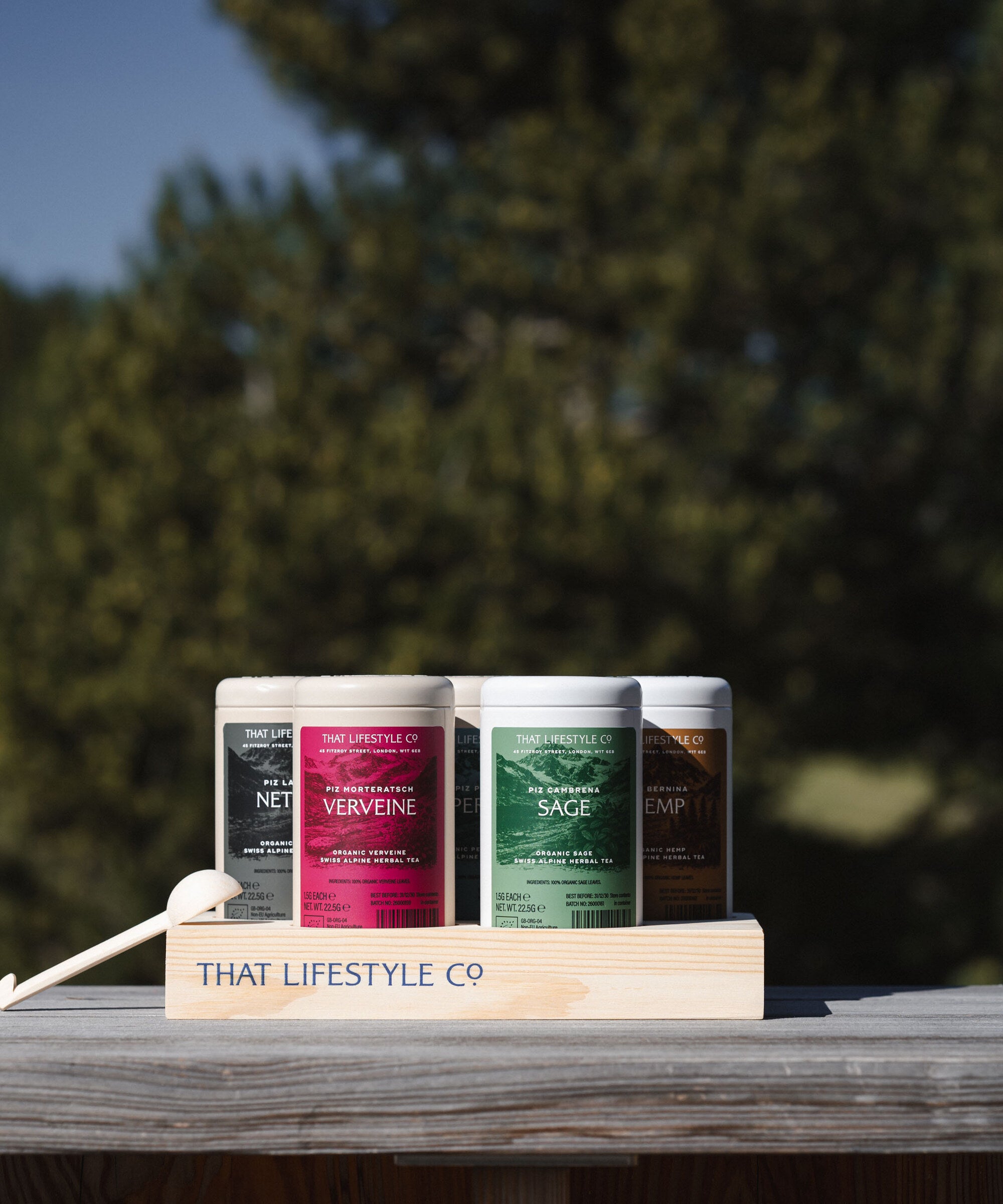 Organic Swiss Herbal Tea Collection with Wooden Display Tray
